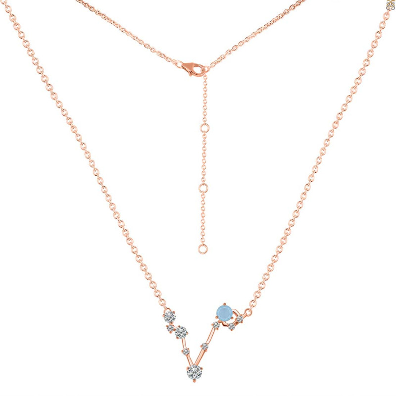 Pisces Zodiac Star Constellation Aquamarine & White Topaz Necklace AQM-RDN-387.
