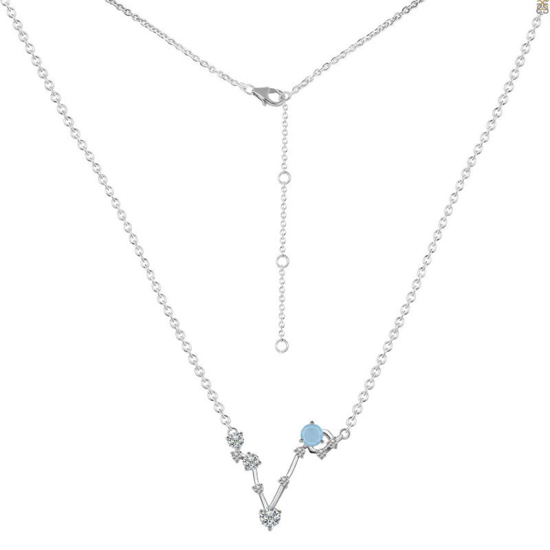 Pisces Zodiac Star Constellation Aquamarine & White Topaz Necklace