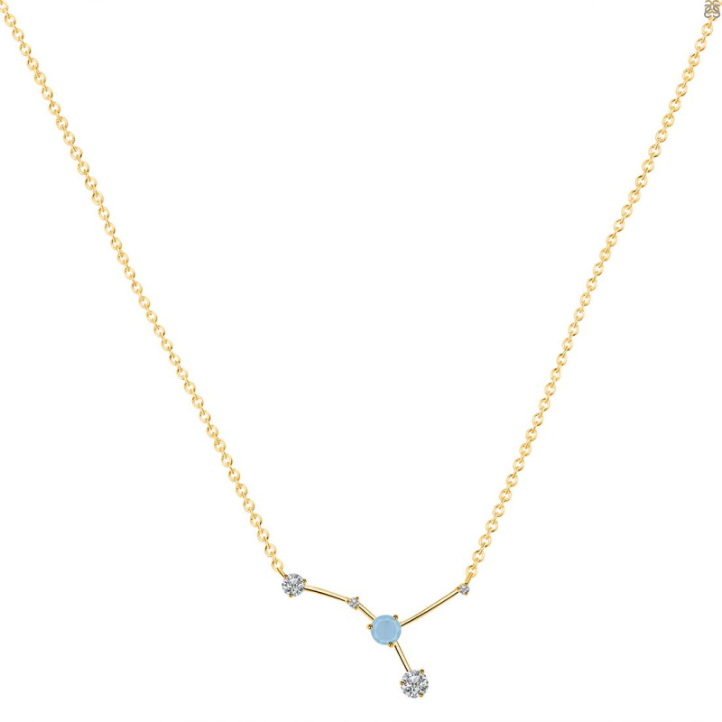 cancer Zodiac Star Constellation Aquamarine & White Topaz Necklace AQM-RDN-486.