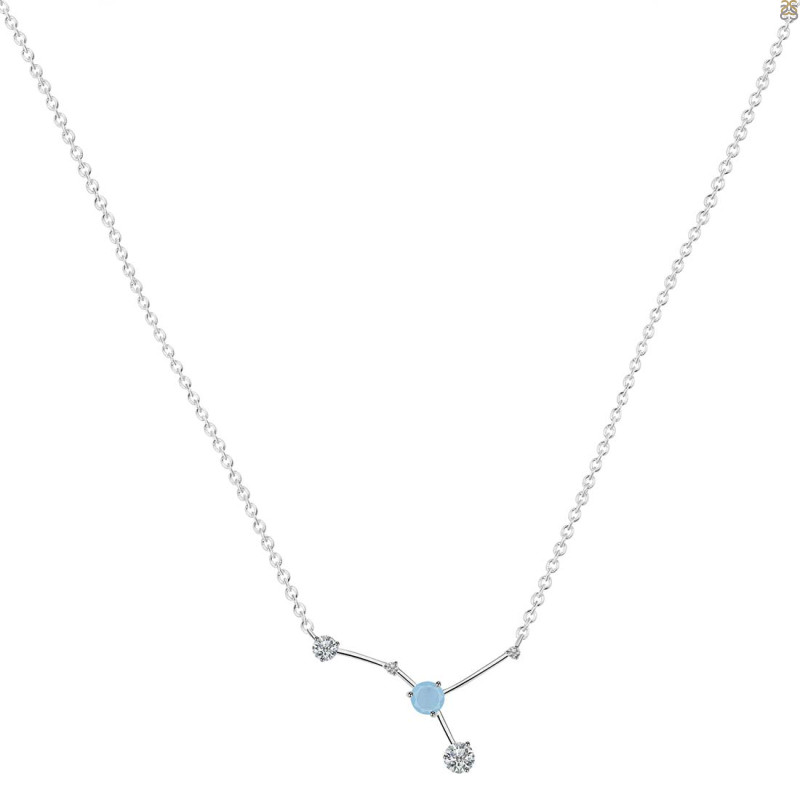 cancer Zodiac Star Constellation Aquamarine & White Topaz Necklace AQM-RDN-486.