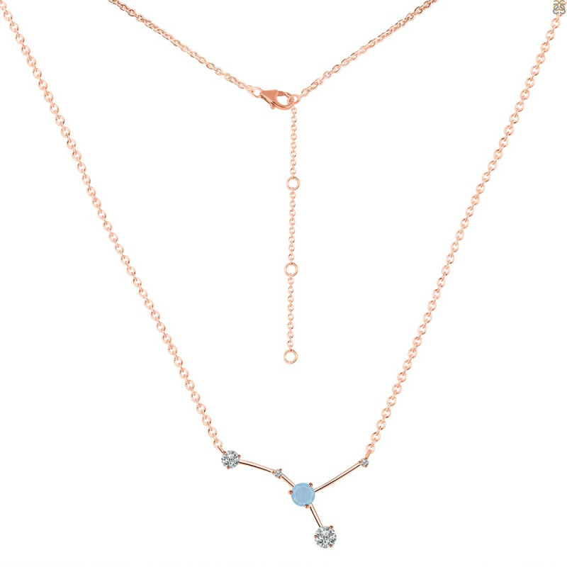 cancer Zodiac Star Constellation Aquamarine & White Topaz Necklace AQM-RDN-486.