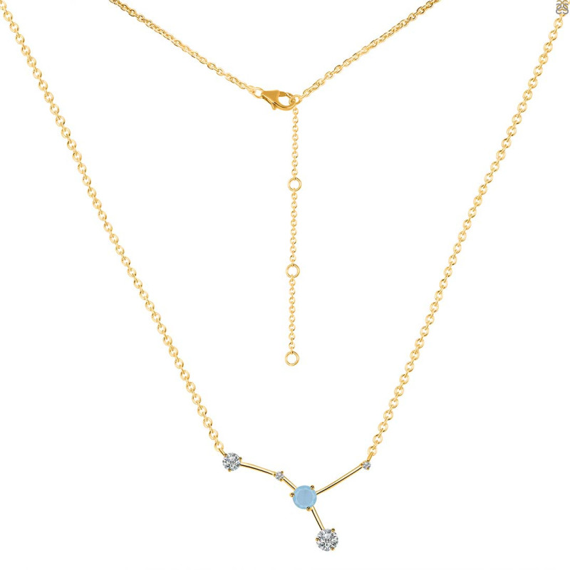 cancer Zodiac Star Constellation Aquamarine & White Topaz Necklace AQM-RDN-486.