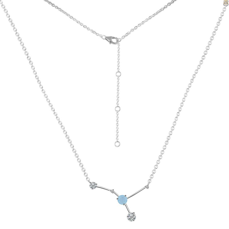 cancer Zodiac Star Constellation Aquamarine & White Topaz Necklace