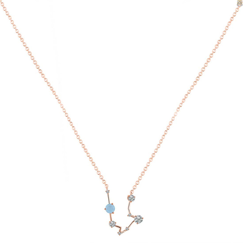 Aquarius Zodiac Star Constellation Aquamarine & White Topaz Necklace AQM-RDN-487.