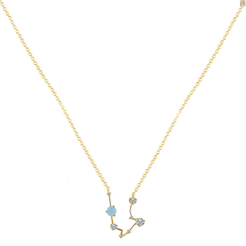 Aquarius Zodiac Star Constellation Aquamarine & White Topaz Necklace AQM-RDN-487.