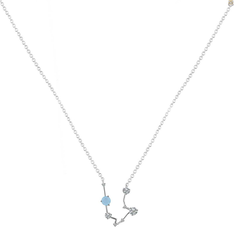 Aquarius Zodiac Star Constellation Aquamarine & White Topaz Necklace AQM-RDN-487.