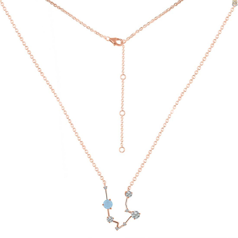 Aquarius Zodiac Star Constellation Aquamarine & White Topaz Necklace AQM-RDN-487.