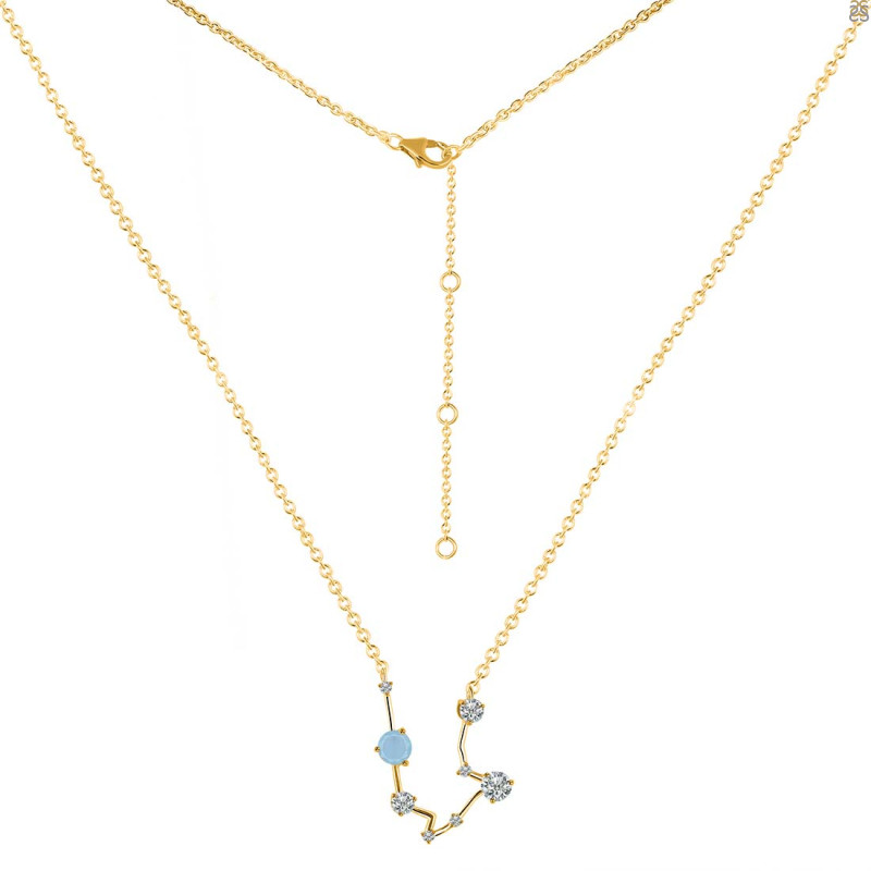 Aquarius Zodiac Star Constellation Aquamarine & White Topaz Necklace AQM-RDN-487.