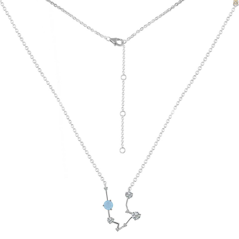 Aquarius Zodiac Star Constellation Aquamarine & White Topaz Necklace