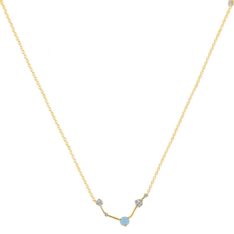 Aries Zodiac Star Constellation Aquamarine & White Topaz Necklace AQM-RDN-488.