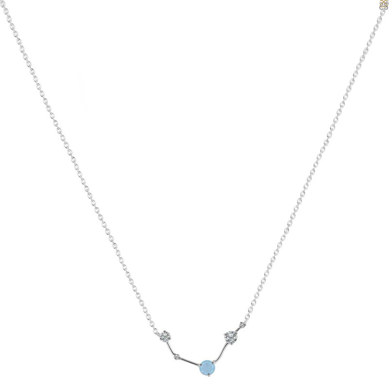Aries Zodiac Star Constellation Aquamarine & White Topaz Necklace AQM-RDN-488.
