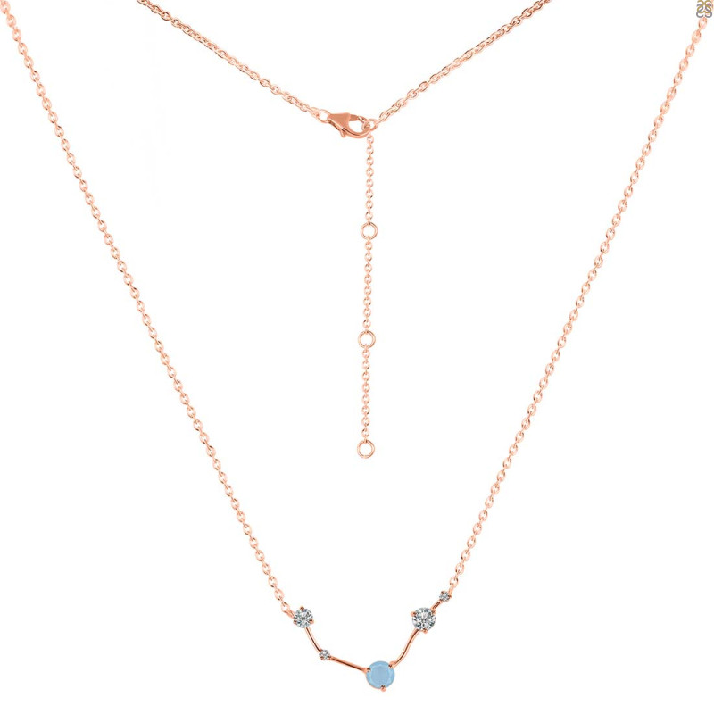 Aries Zodiac Star Constellation Aquamarine & White Topaz Necklace AQM-RDN-488.