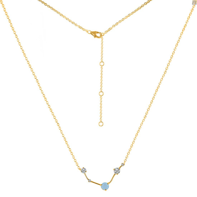Aries Zodiac Star Constellation Aquamarine & White Topaz Necklace AQM-RDN-488.