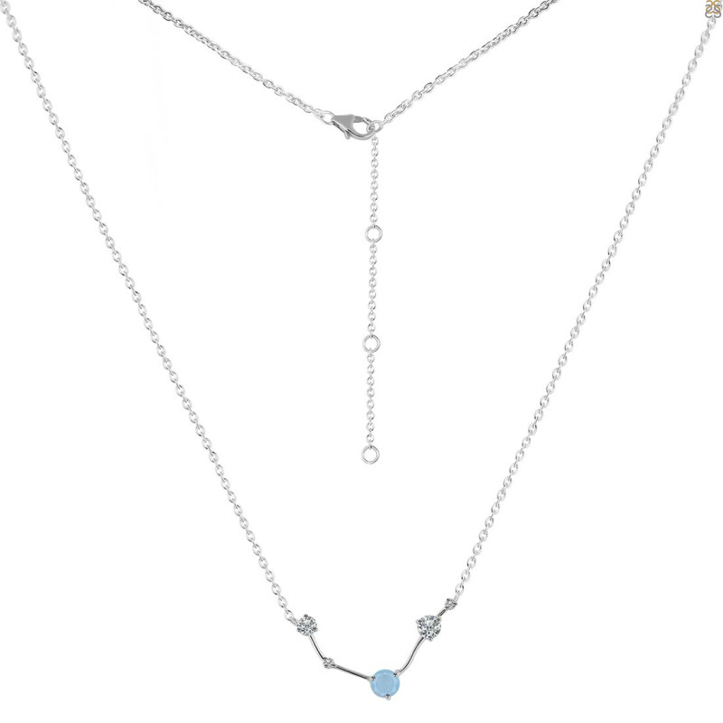 Aries Zodiac Star Constellation Aquamarine & White Topaz Necklace
