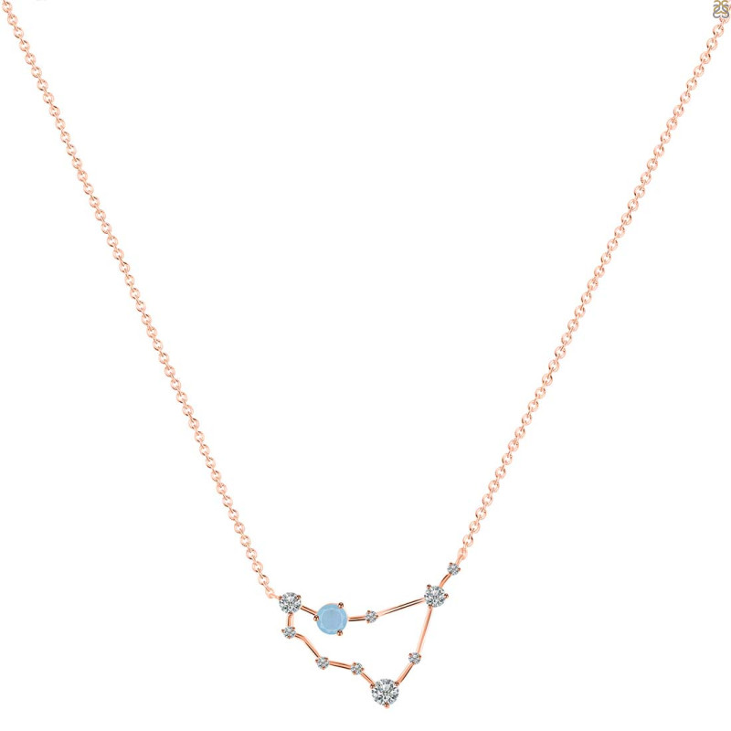 Capricorn Zodiac Star Constellation Aquamarine & White Topaz Necklace AQM-RDN-489.