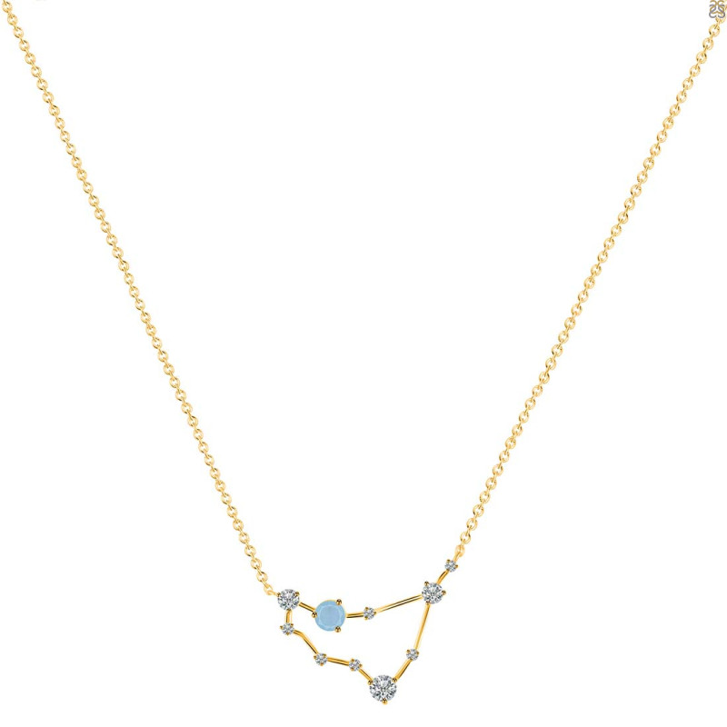 Capricorn Zodiac Star Constellation Aquamarine & White Topaz Necklace AQM-RDN-489.