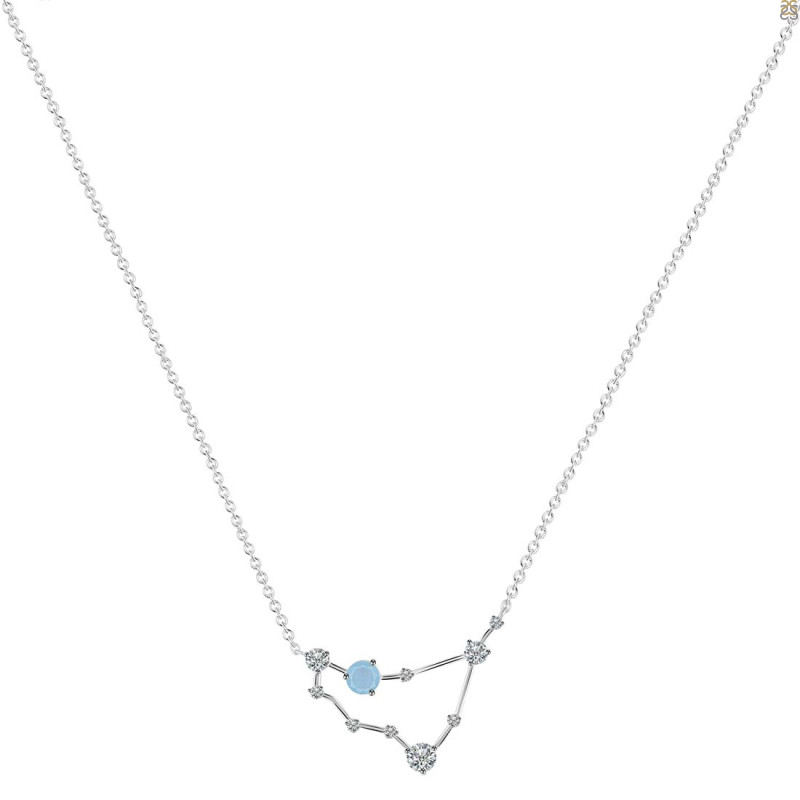 Capricorn Zodiac Star Constellation Aquamarine & White Topaz Necklace AQM-RDN-489.