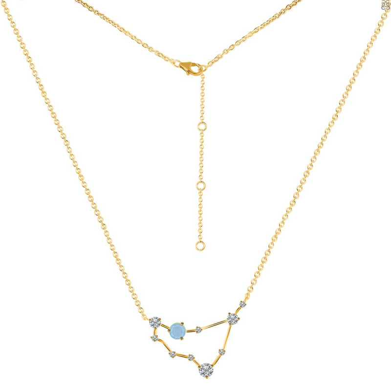 Capricorn Zodiac Star Constellation Aquamarine & White Topaz Necklace AQM-RDN-489.