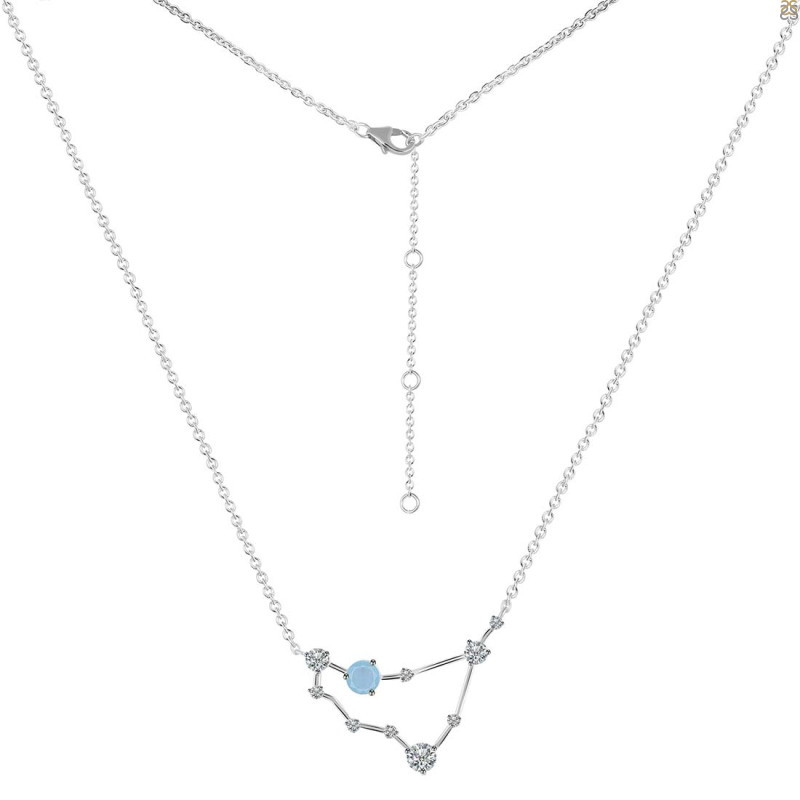 Capricorn Zodiac Star Constellation Aquamarine & White Topaz Necklace