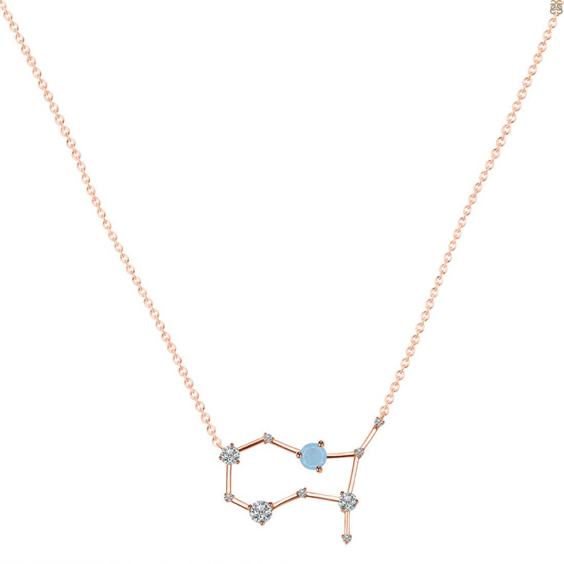 Gemini Zodiac Star Constellation Aquamarine & White Topaz Necklace AQM-RDN-490.