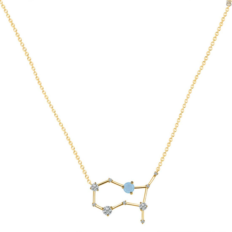 Gemini Zodiac Star Constellation Aquamarine & White Topaz Necklace AQM-RDN-490.