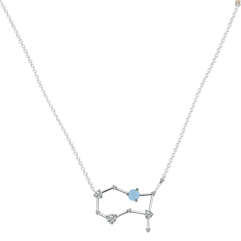 Gemini Zodiac Star Constellation Aquamarine & White Topaz Necklace AQM-RDN-490.