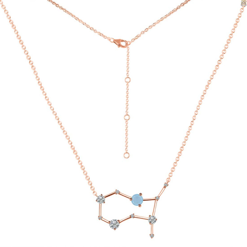 Gemini Zodiac Star Constellation Aquamarine & White Topaz Necklace AQM-RDN-490.