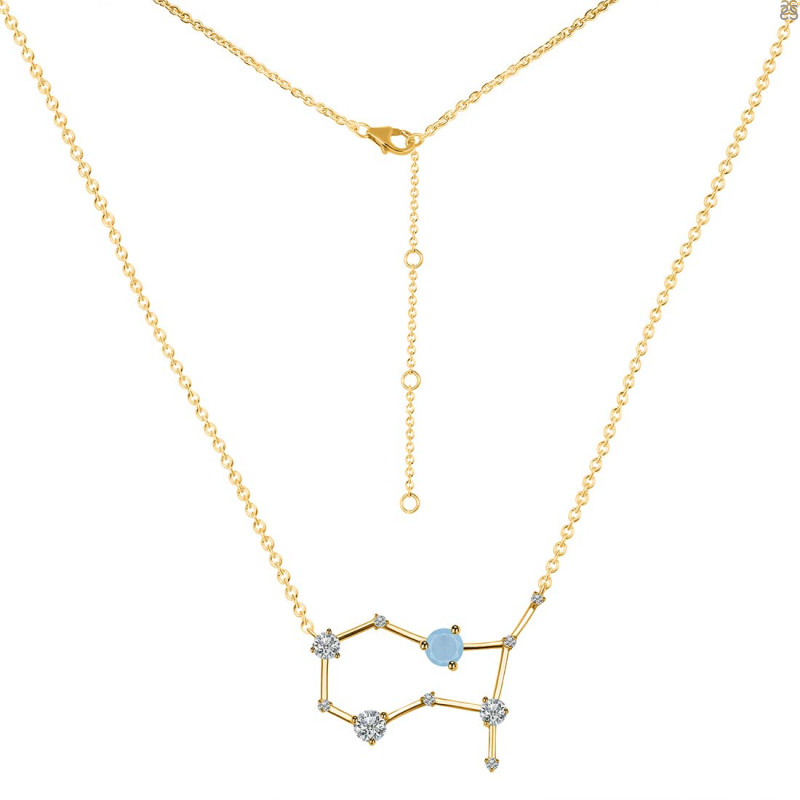 Gemini Zodiac Star Constellation Aquamarine & White Topaz Necklace AQM-RDN-490.