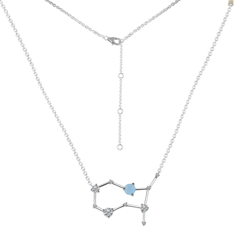 Gemini Zodiac Star Constellation Aquamarine & White Topaz Necklace