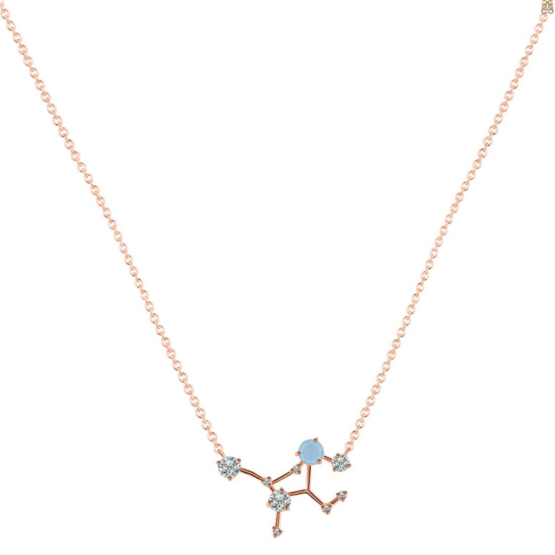 Virgo Zodiac Star Constellation Aquamarine & White Topaz Necklace AQM-RDN-491.