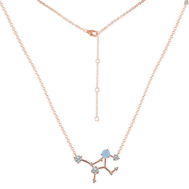 Virgo Zodiac Star Constellation Aquamarine & White Topaz Necklace AQM-RDN-491.
