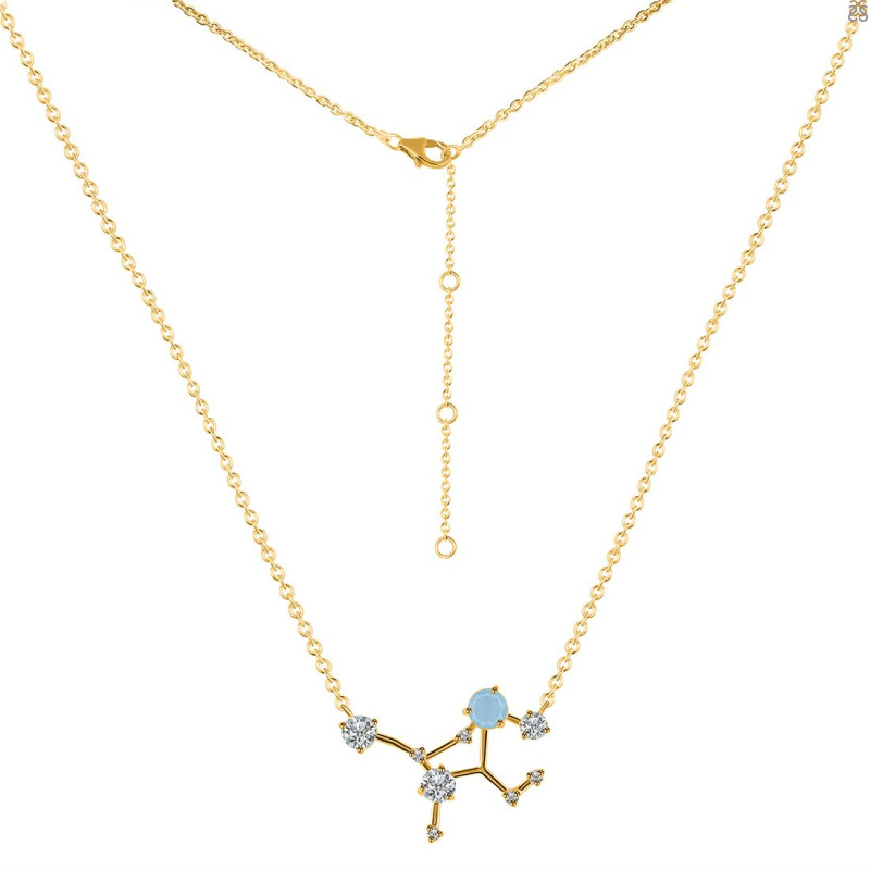 Virgo Zodiac Star Constellation Aquamarine & White Topaz Necklace AQM-RDN-491.