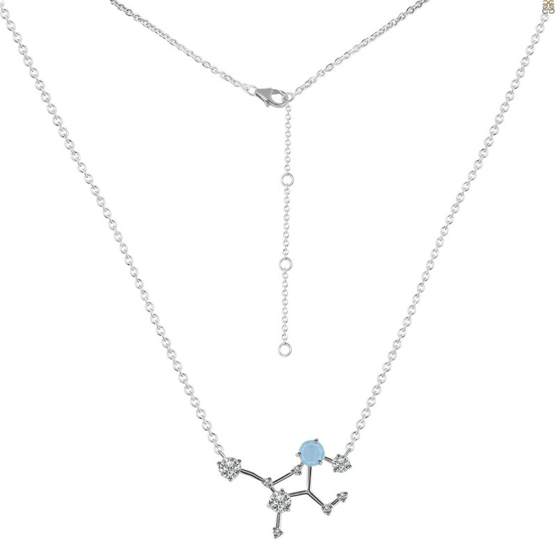 Virgo Zodiac Star Constellation Aquamarine & White Topaz Necklace
