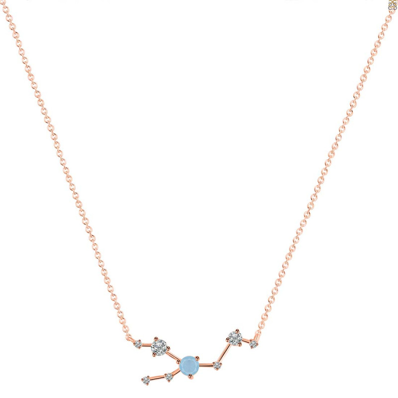 Taurus Zodiac Star Constellation Aquamarine & White Topaz Necklace AQM-RDN-492.