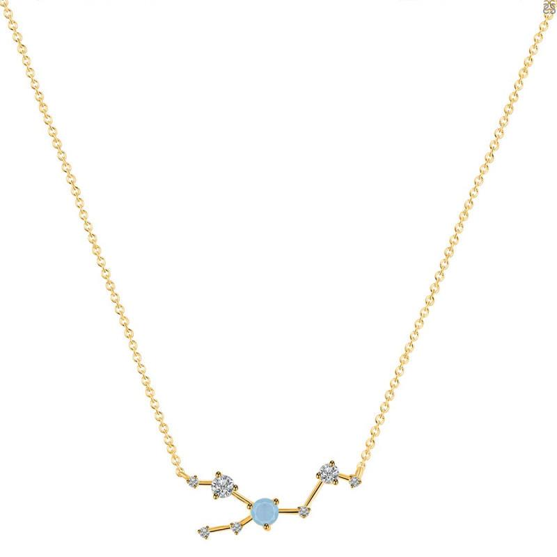 Taurus Zodiac Star Constellation Aquamarine & White Topaz Necklace AQM-RDN-492.