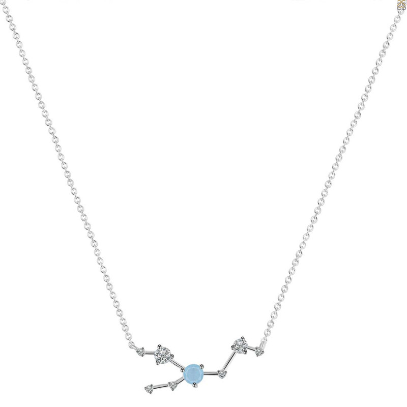 Taurus Zodiac Star Constellation Aquamarine & White Topaz Necklace AQM-RDN-492.