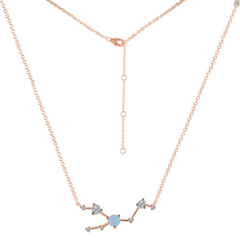 Taurus Zodiac Star Constellation Aquamarine & White Topaz Necklace AQM-RDN-492.