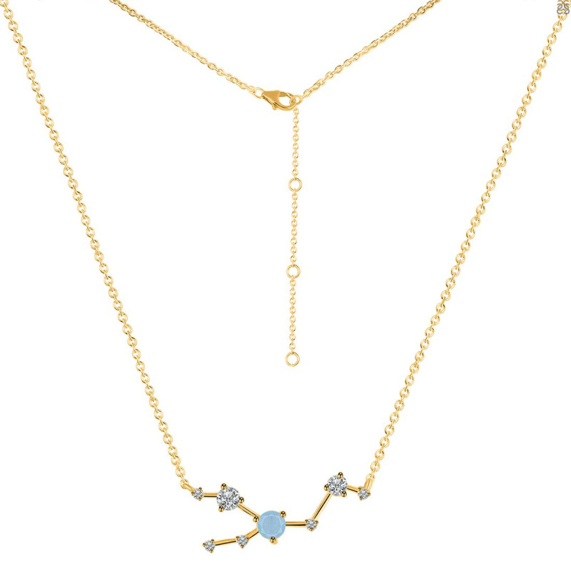 Taurus Zodiac Star Constellation Aquamarine & White Topaz Necklace AQM-RDN-492.