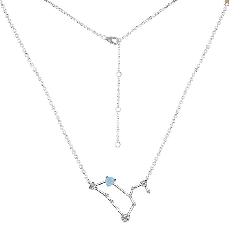Leo Zodiac Star Constellation Aquamarine & White Topaz Necklace