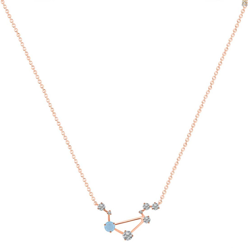 Libra Zodiac Star Constellation Aquamarine & White Topaz Necklace AQM-RDN-494.