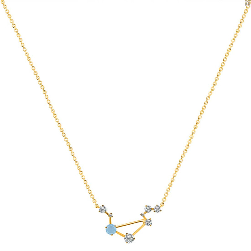 Libra Zodiac Star Constellation Aquamarine & White Topaz Necklace AQM-RDN-494.
