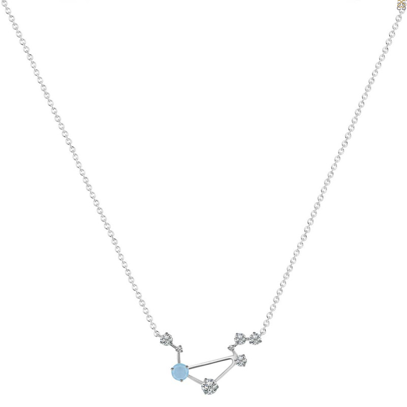 Libra Zodiac Star Constellation Aquamarine & White Topaz Necklace AQM-RDN-494.