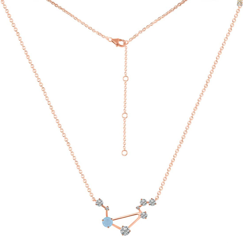 Libra Zodiac Star Constellation Aquamarine & White Topaz Necklace AQM-RDN-494.