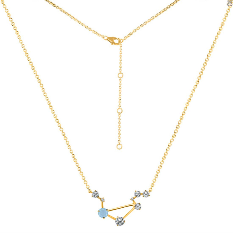Libra Zodiac Star Constellation Aquamarine & White Topaz Necklace AQM-RDN-494.