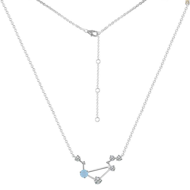 Libra Zodiac Star Constellation Aquamarine & White Topaz Necklace