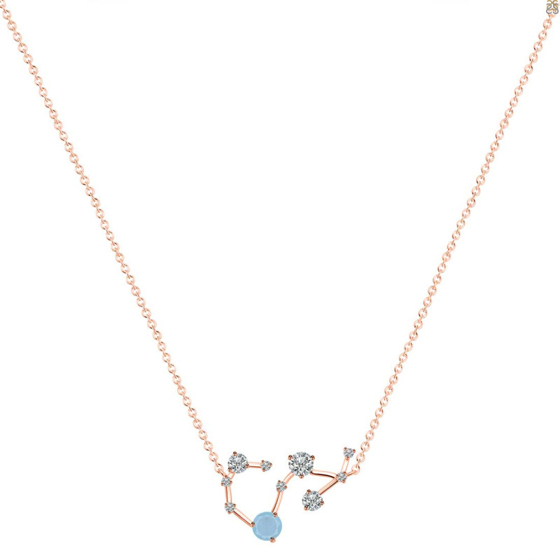 Scorpio Zodiac Star Constellation Aquamarine & White Topaz Necklace AQM-RDN-495.