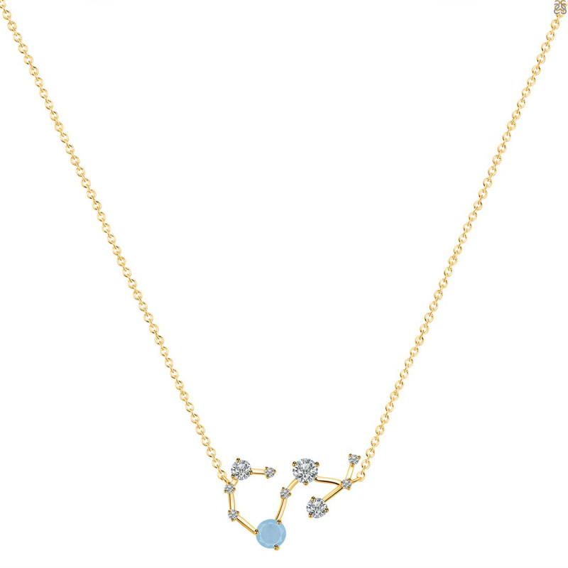 Scorpio Zodiac Star Constellation Aquamarine & White Topaz Necklace AQM-RDN-495.