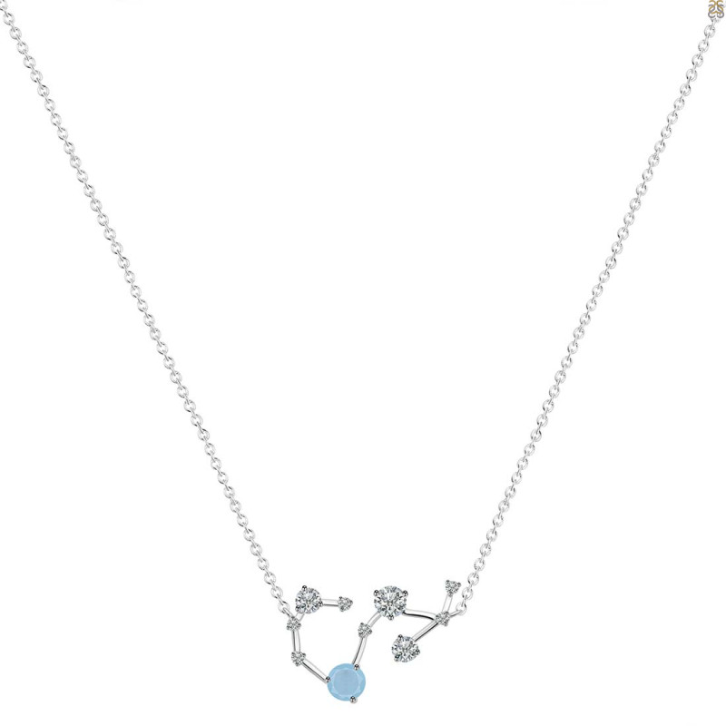 Scorpio Zodiac Star Constellation Aquamarine & White Topaz Necklace AQM-RDN-495.