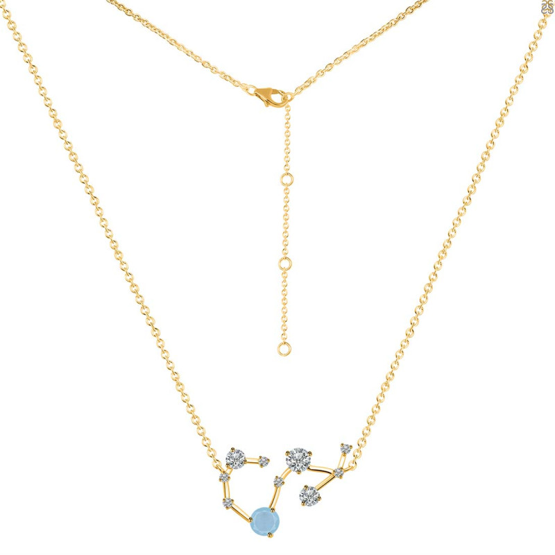 Scorpio Zodiac Star Constellation Aquamarine & White Topaz Necklace AQM-RDN-495.