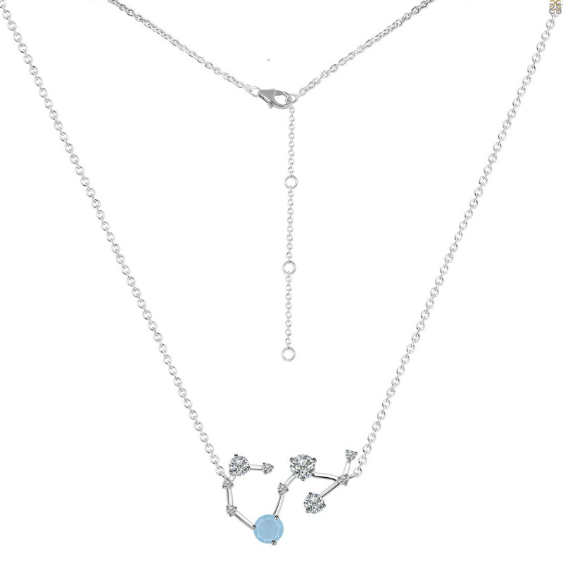 Scorpio Zodiac Star Constellation Aquamarine & White Topaz Necklace